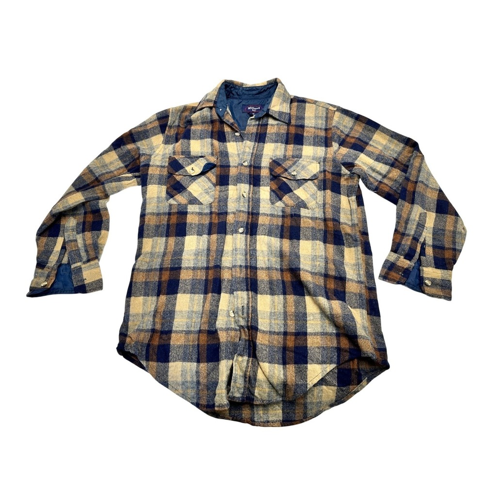 Vintage 90s Williams Bay Mens Plaid Flannel Shirt Wool Blend Quilted Lined M